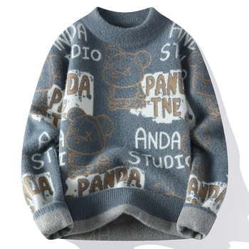 Teenagerski pleteni džemper s Mink Velvet podstavom – Korejski stil, uski kroj, okrugli izrez, debeli pleteni materijal