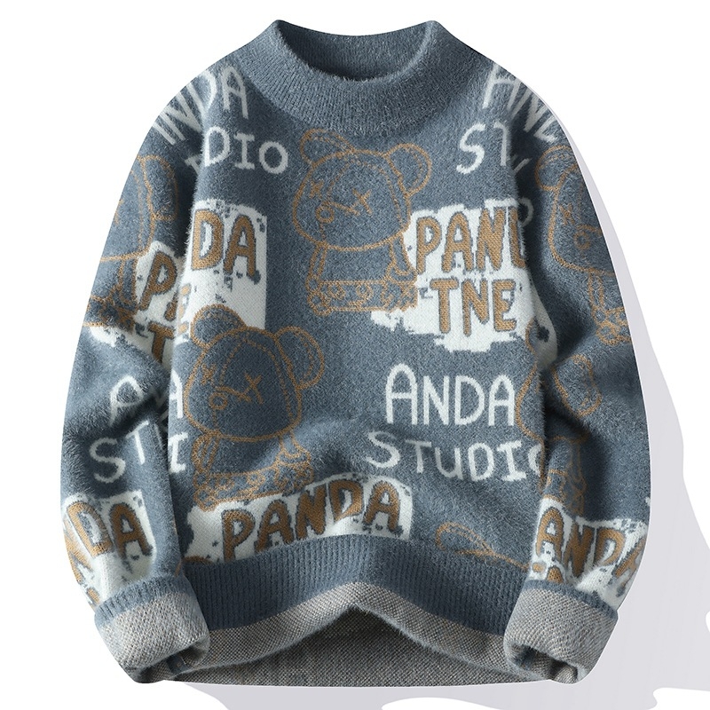 Teenagerski pleteni džemper s Mink Velvet podstavom – Korejski stil, uski kroj, okrugli izrez, debeli pleteni materijal