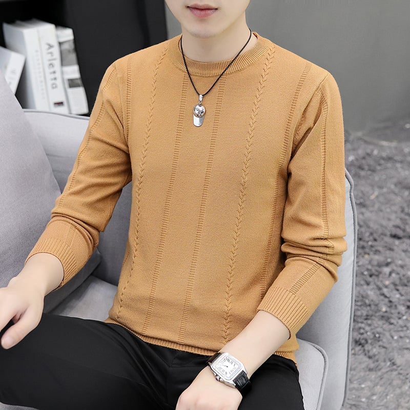 Kerek nyakú kötött pulóver csavar jacquard mintázattal, laza szabás, poliészter rostokból álló keverék