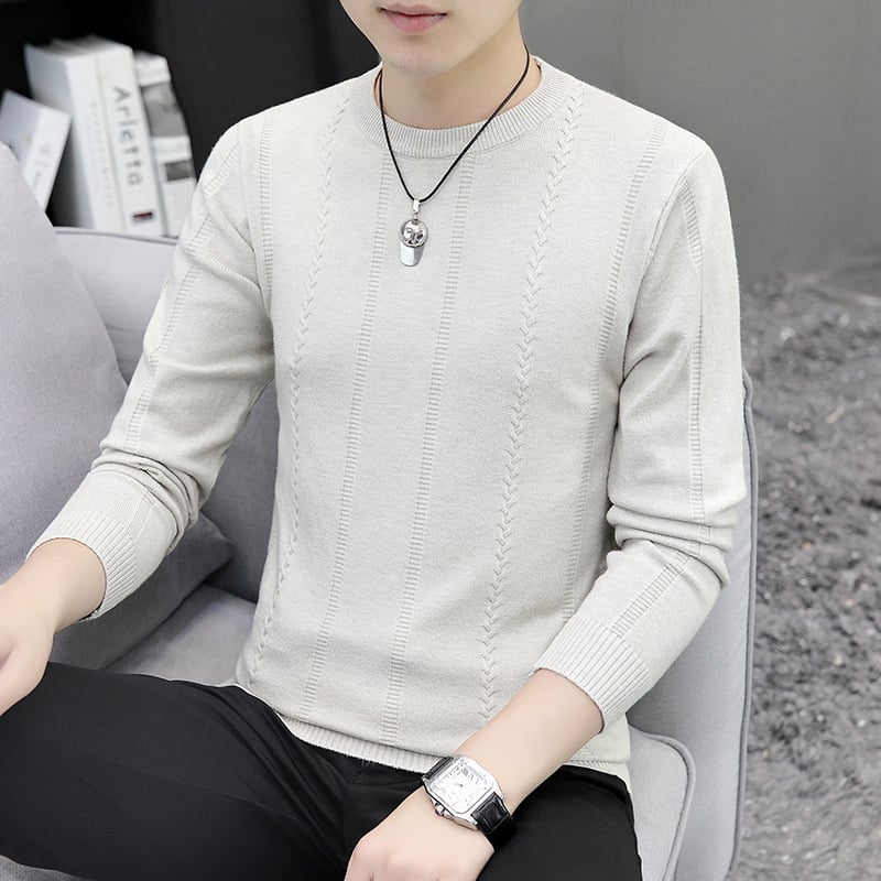 Kerek nyakú kötött pulóver csavar jacquard mintázattal, laza szabás, poliészter rostokból álló keverék