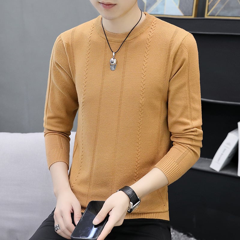 Kerek nyakú kötött pulóver csavar jacquard mintázattal, laza szabás, poliészter rostokból álló keverék