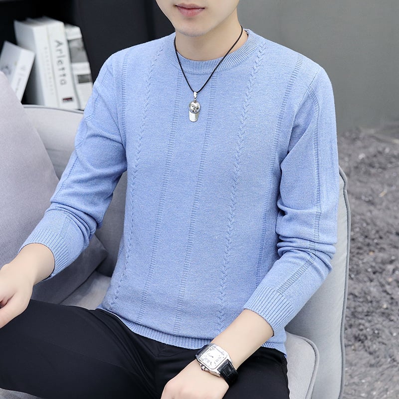 Kerek nyakú kötött pulóver csavar jacquard mintázattal, laza szabás, poliészter rostokból álló keverék