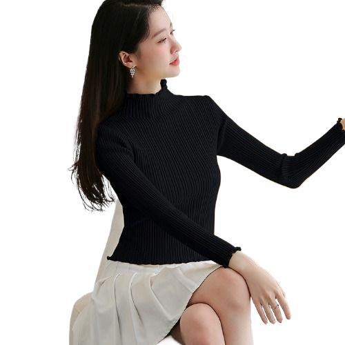 Ženski pulover s polu-visokim ovratnikom, uski kroj, dugi rukavi u stilu princeze, pleteni materijal Ice Silk-Polyester, duljina 50–65 cm, proljeće 2025