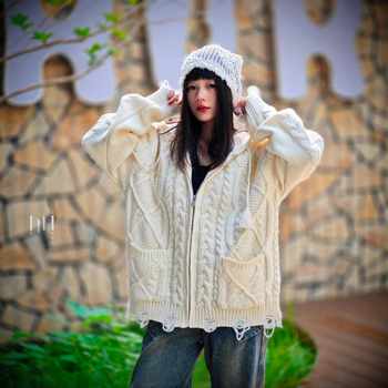 Kollégiumi stílusú kardigán 3D dzsákárd hímzéssel, 90% pamut, laza szabás, kerek nyak