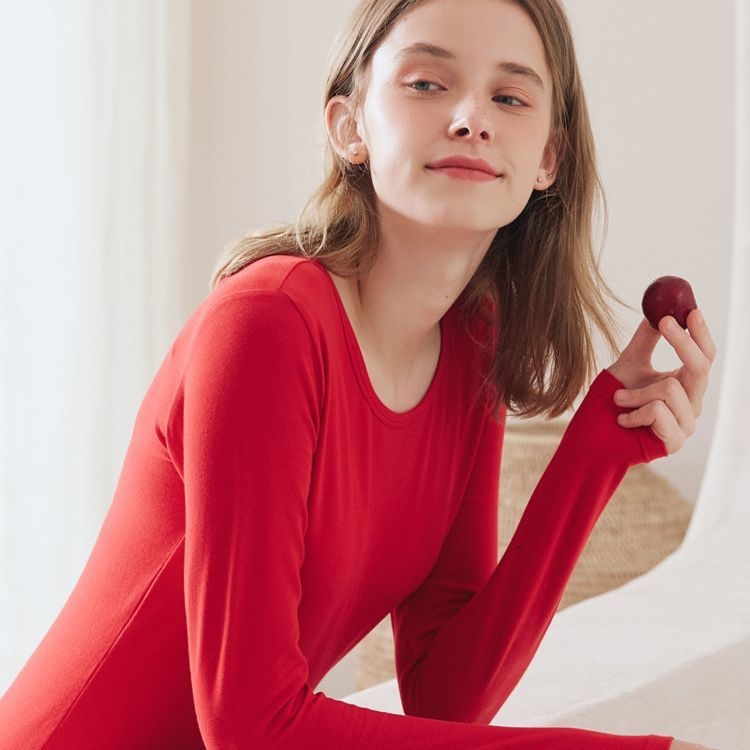 Női őszi pamut alapréteg készlet, karcsú szabás, vékony, egy réteg, 180–250 g/m²