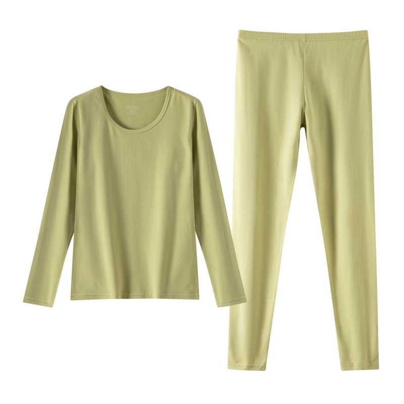 Női őszi pamut alapréteg készlet, karcsú szabás, vékony, egy réteg, 180–250 g/m²