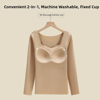 Set termic subțire pentru femei, cu cupă fixă și mâneci lungi, cu tampoane pentru sân, antibacterian, elastic, păstrează cald, material nailon 68%