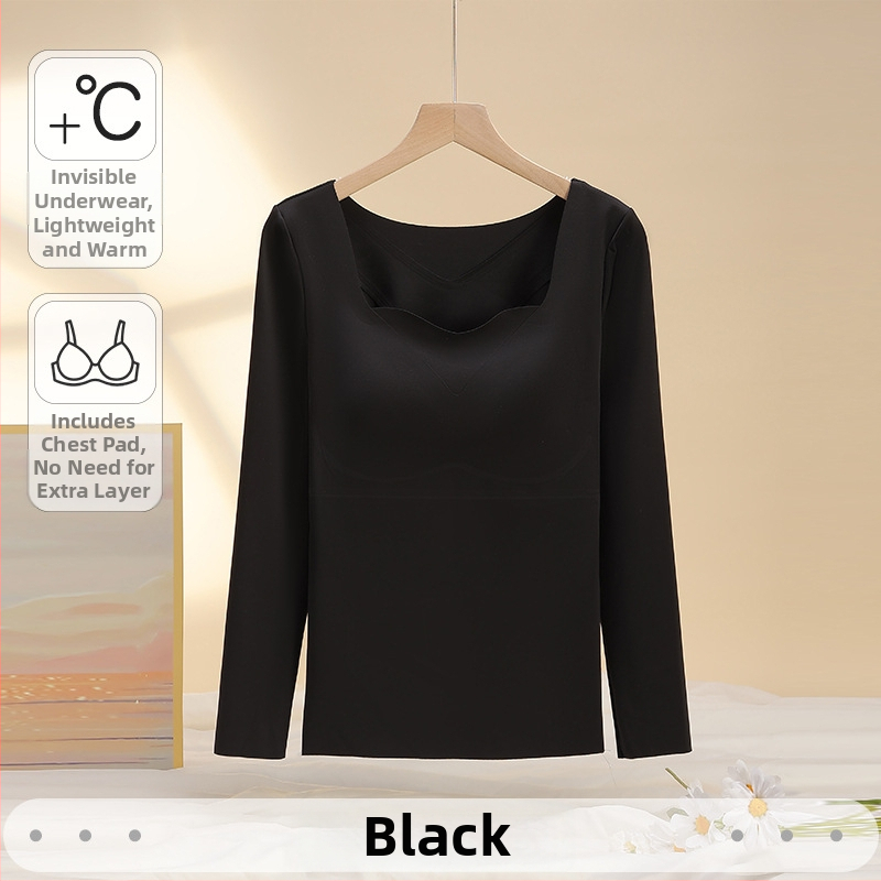 Set termic subțire pentru femei, cu cupă fixă și mâneci lungi, cu tampoane pentru sân, antibacterian, elastic, păstrează cald, material nailon 68%