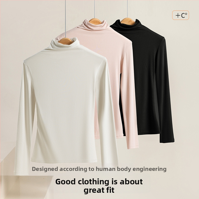 Sieviešu modalā termālais tops ar augstu kaklu, garām piedurknēm, slaids piegriezums, 181–200 g/m²