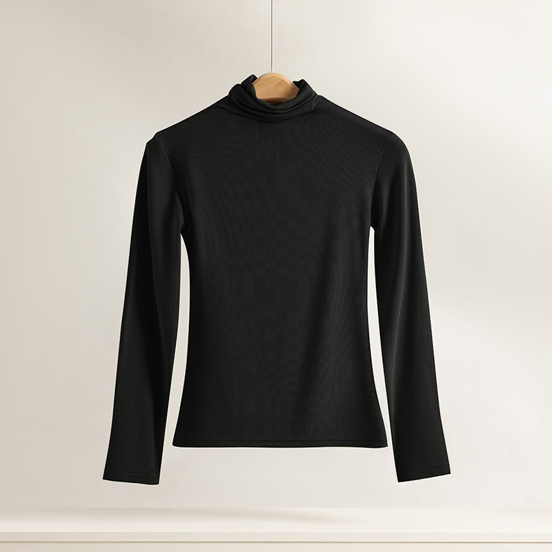 Top damă din modal cu guler înalt, pulover, mâneci lungi, slim fit, 181-200 g/m²