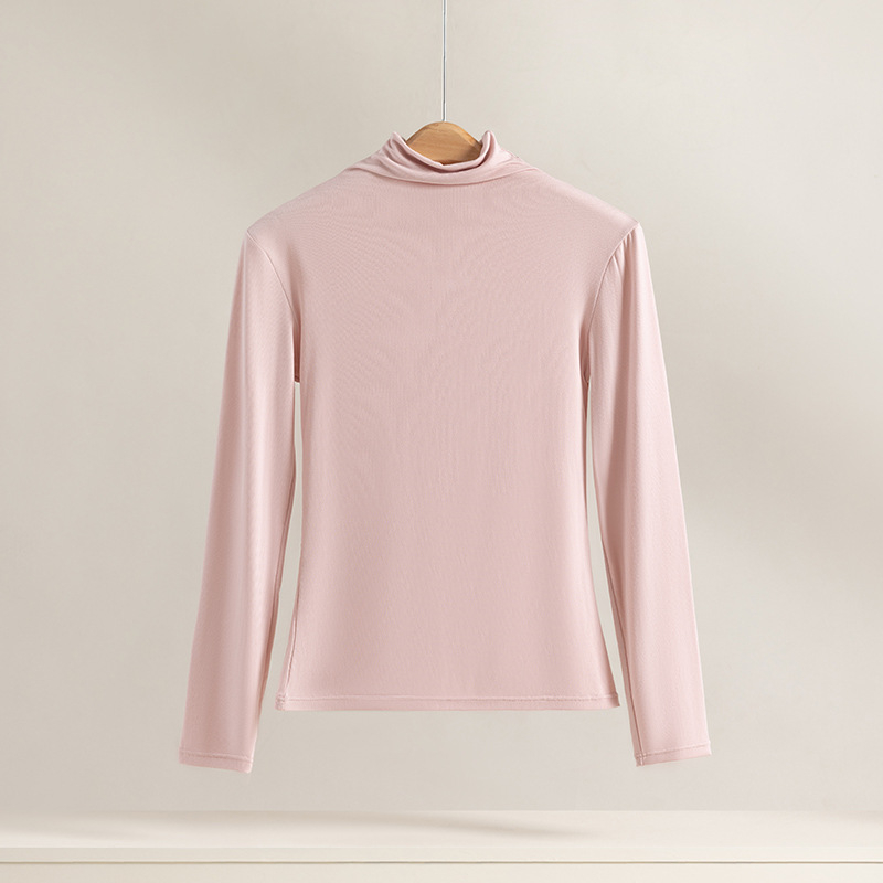 Top damă din modal cu guler înalt, pulover, mâneci lungi, slim fit, 181-200 g/m²