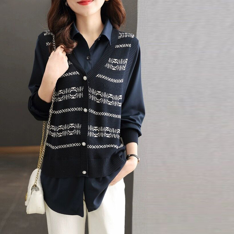 Женска трикотажна риза с поло яка, три четвърти ръкави, принцес ръкави, прав силует, обикновен стил (50–65 см), основен плат: спандекс >95%