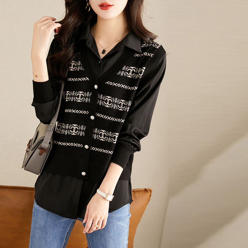 Женска трикотажна риза с поло яка, три четвърти ръкави, принцес ръкави, прав силует, обикновен стил (50–65 см), основен плат: спандекс >95%