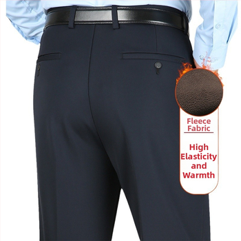 Ανδρικοί χειμωνιάτικοι παντελόνες με επένδυση φλίς, ίσιο παντελόνι, υψηλή μέση, ελαστικό ύφασμα, χωρίς σιδέρωμα, ανθεκτικά στην φθορά