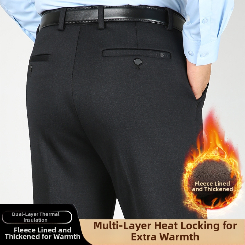 Ανδρικοί χειμωνιάτικοι παντελόνες με επένδυση φλίς, ίσιο παντελόνι, υψηλή μέση, ελαστικό ύφασμα, χωρίς σιδέρωμα, ανθεκτικά στην φθορά