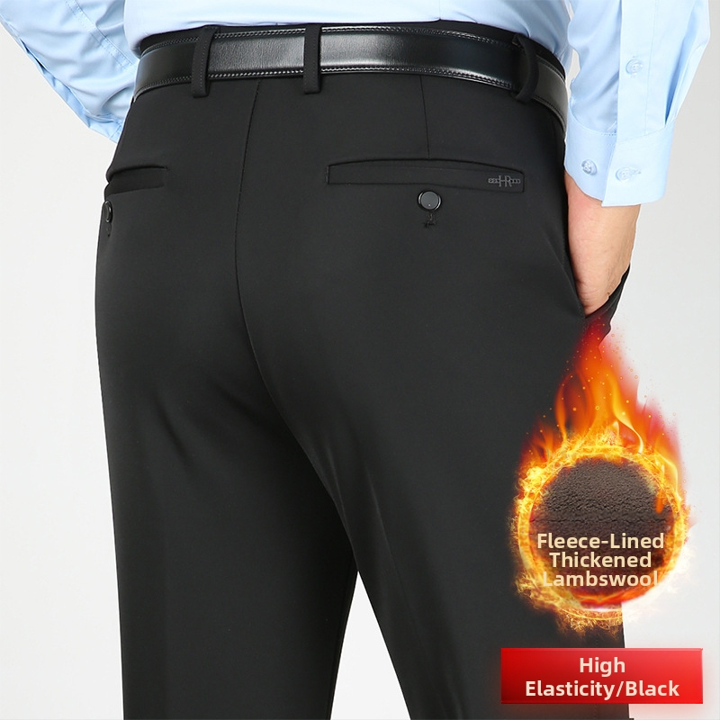 Ανδρικοί χειμωνιάτικοι παντελόνες με επένδυση φλίς, ίσιο παντελόνι, υψηλή μέση, ελαστικό ύφασμα, χωρίς σιδέρωμα, ανθεκτικά στην φθορά