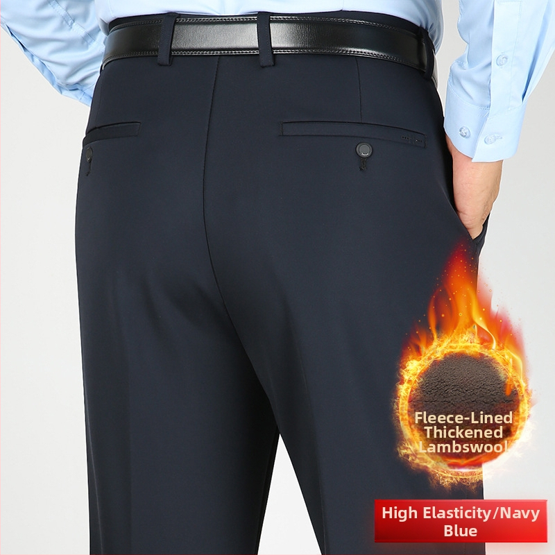 Ανδρικοί χειμωνιάτικοι παντελόνες με επένδυση φλίς, ίσιο παντελόνι, υψηλή μέση, ελαστικό ύφασμα, χωρίς σιδέρωμα, ανθεκτικά στην φθορά