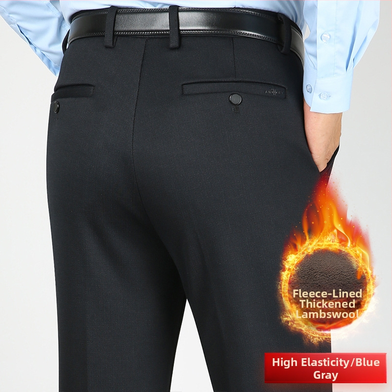 Ανδρικοί χειμωνιάτικοι παντελόνες με επένδυση φλίς, ίσιο παντελόνι, υψηλή μέση, ελαστικό ύφασμα, χωρίς σιδέρωμα, ανθεκτικά στην φθορά