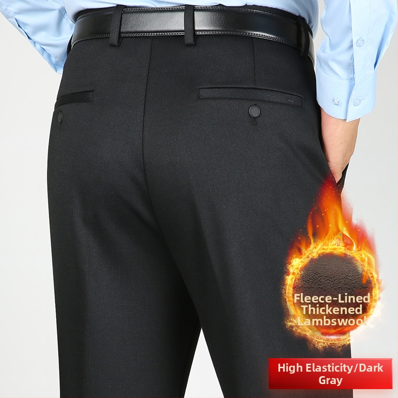Ανδρικοί χειμωνιάτικοι παντελόνες με επένδυση φλίς, ίσιο παντελόνι, υψηλή μέση, ελαστικό ύφασμα, χωρίς σιδέρωμα, ανθεκτικά στην φθορά