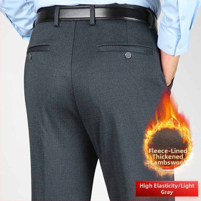 Ανδρικοί χειμωνιάτικοι παντελόνες με επένδυση φλίς, ίσιο παντελόνι, υψηλή μέση, ελαστικό ύφασμα, χωρίς σιδέρωμα, ανθεκτικά στην φθορά
