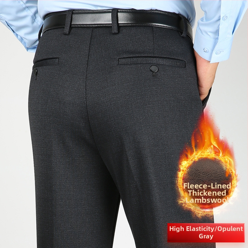 Ανδρικοί χειμωνιάτικοι παντελόνες με επένδυση φλίς, ίσιο παντελόνι, υψηλή μέση, ελαστικό ύφασμα, χωρίς σιδέρωμα, ανθεκτικά στην φθορά
