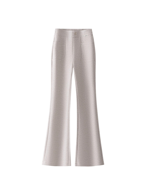 Ženske hlače od vunene smjese, visokim strukom, debeli materijal, šire prema dolje (bootcut), elegantan gradski stil