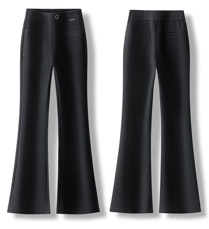 Ženske hlače od vunene smjese, visokim strukom, debeli materijal, šire prema dolje (bootcut), elegantan gradski stil