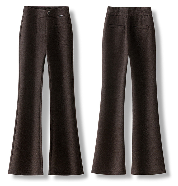 Ženske hlače od vunene smjese, visokim strukom, debeli materijal, šire prema dolje (bootcut), elegantan gradski stil