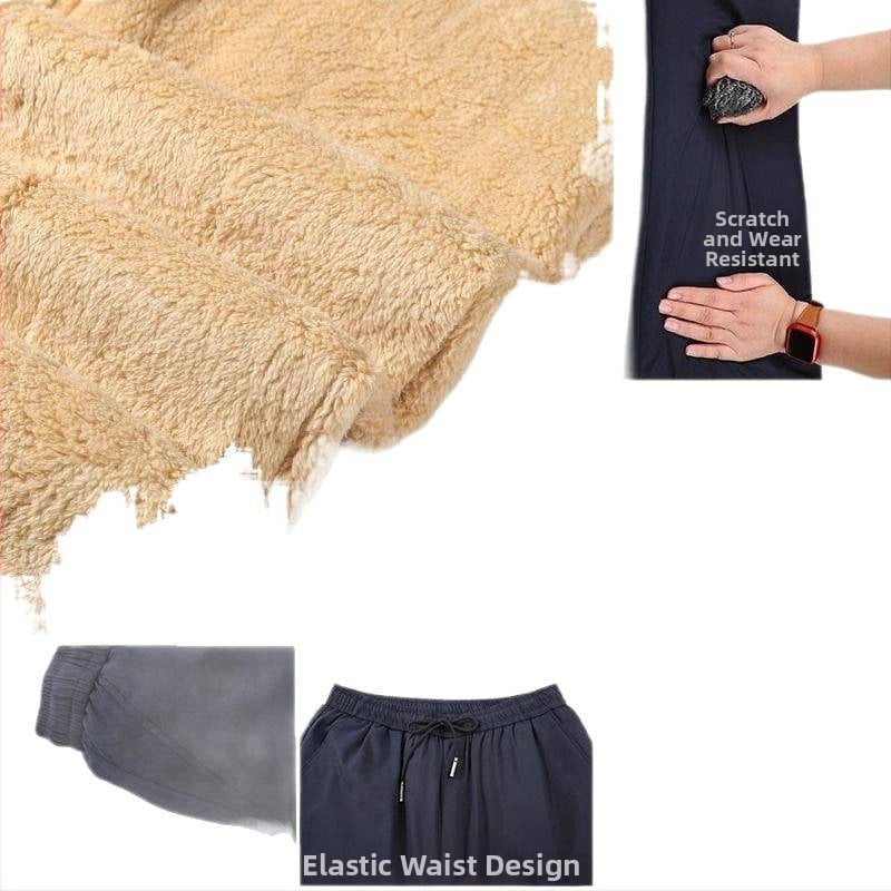 Зимни мъжки панталони за бизнес ежедневие, с флисово подплата, висок талия, прав крак, цип, полиестер