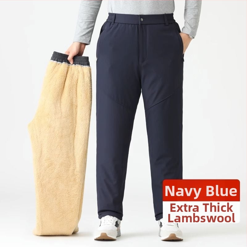 Зимни мъжки панталони за бизнес ежедневие, с флисово подплата, висок талия, прав крак, цип, полиестер