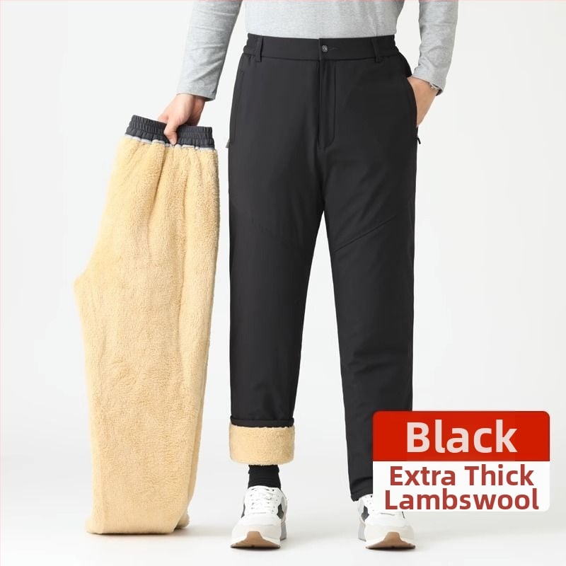 Зимни мъжки панталони за бизнес ежедневие, с флисово подплата, висок талия, прав крак, цип, полиестер