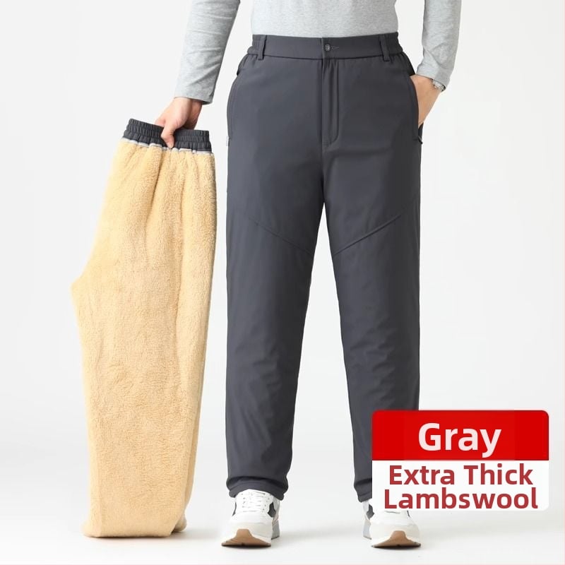 Зимни мъжки панталони за бизнес ежедневие, с флисово подплата, висок талия, прав крак, цип, полиестер