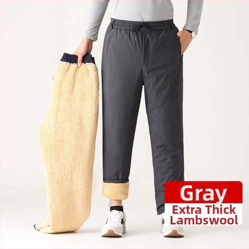 Зимни мъжки панталони за бизнес ежедневие, с флисово подплата, висок талия, прав крак, цип, полиестер