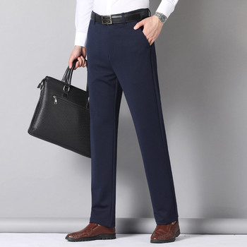 Ανδρικές παντελόνες business casual με ίσιο κόψιμο, υψηλή μέση, ελαστικό παχύ ύφασμα, φερμουάρ, χωρίς σιδέρωμα, μονόχρωμες, για εργασία