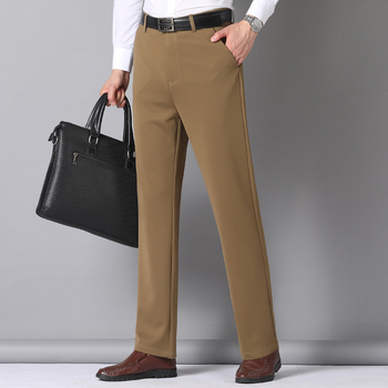Ανδρικές παντελόνες business casual με ίσιο κόψιμο, υψηλή μέση, ελαστικό παχύ ύφασμα, φερμουάρ, χωρίς σιδέρωμα, μονόχρωμες, για εργασία
