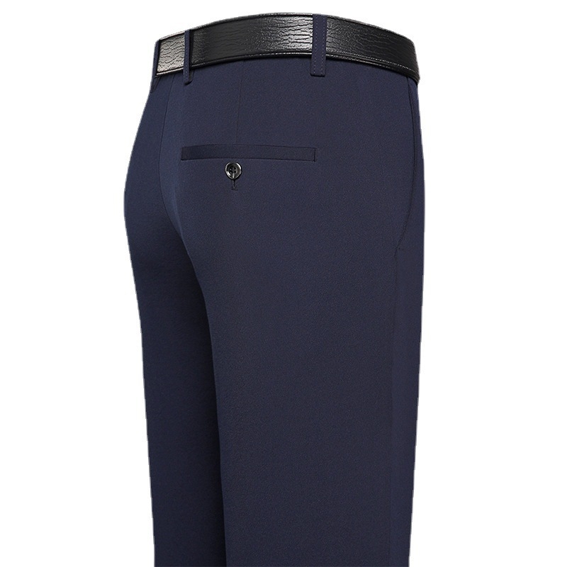 Ανδρικές παντελόνες business casual με ίσιο κόψιμο, υψηλή μέση, ελαστικό παχύ ύφασμα, φερμουάρ, χωρίς σιδέρωμα, μονόχρωμες, για εργασία