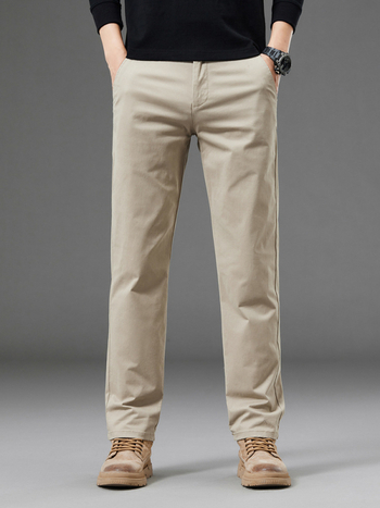 Muške pamučne hlače khaki, ravnog kroja, slim fit, elastične
