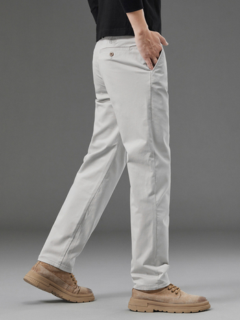 Muške pamučne hlače khaki, ravnog kroja, slim fit, elastične