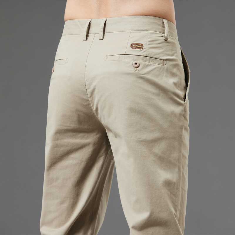 Muške pamučne hlače khaki, ravnog kroja, slim fit, elastične