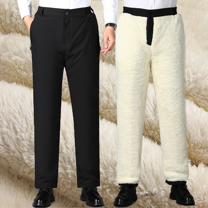 Muške zimske hlače s fleece podstavom, ravnog kroja, poslovni stil, zatvarač
