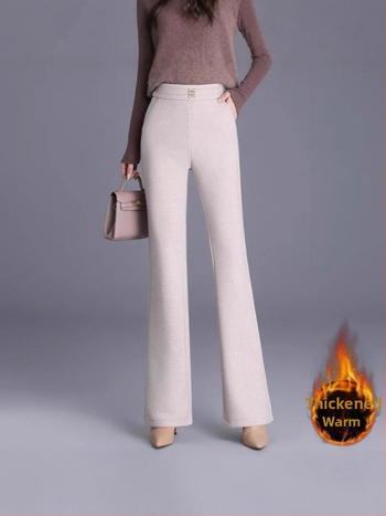 Dámske nohavice s vysokým pásom, fleecovou výstelkou, mierne rozšírené konce, elastický pás, minimalistický casual štýl.