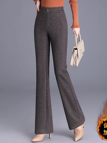 Női magas derekú, fleece-béléssel ellátott, vastagított bootcut nadrág, elasztikus derék, minimalistikus, mindennapi stílus.