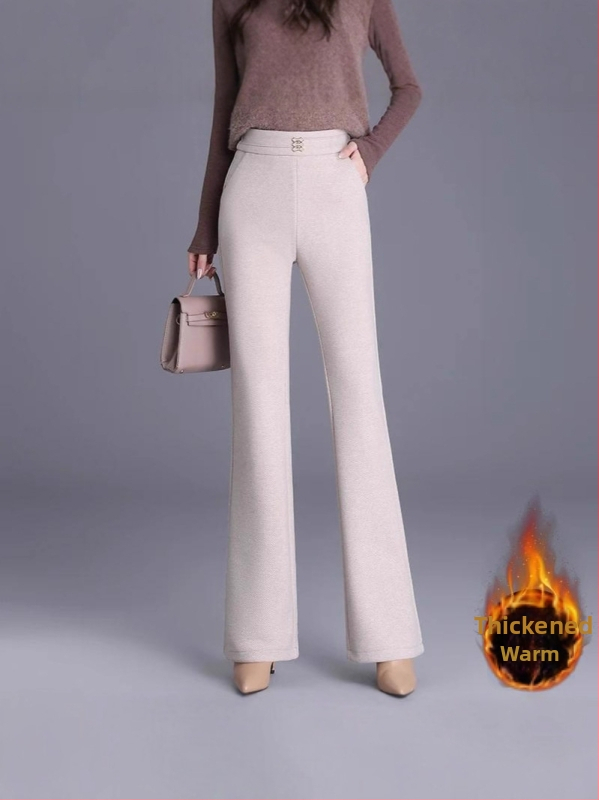 Dámske nohavice s vysokým pásom, fleecovou výstelkou, mierne rozšírené konce, elastický pás, minimalistický casual štýl.