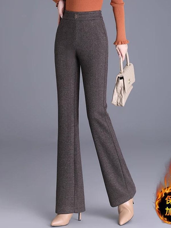 Női magas derekú, fleece-béléssel ellátott, vastagított bootcut nadrág, elasztikus derék, minimalistikus, mindennapi stílus.