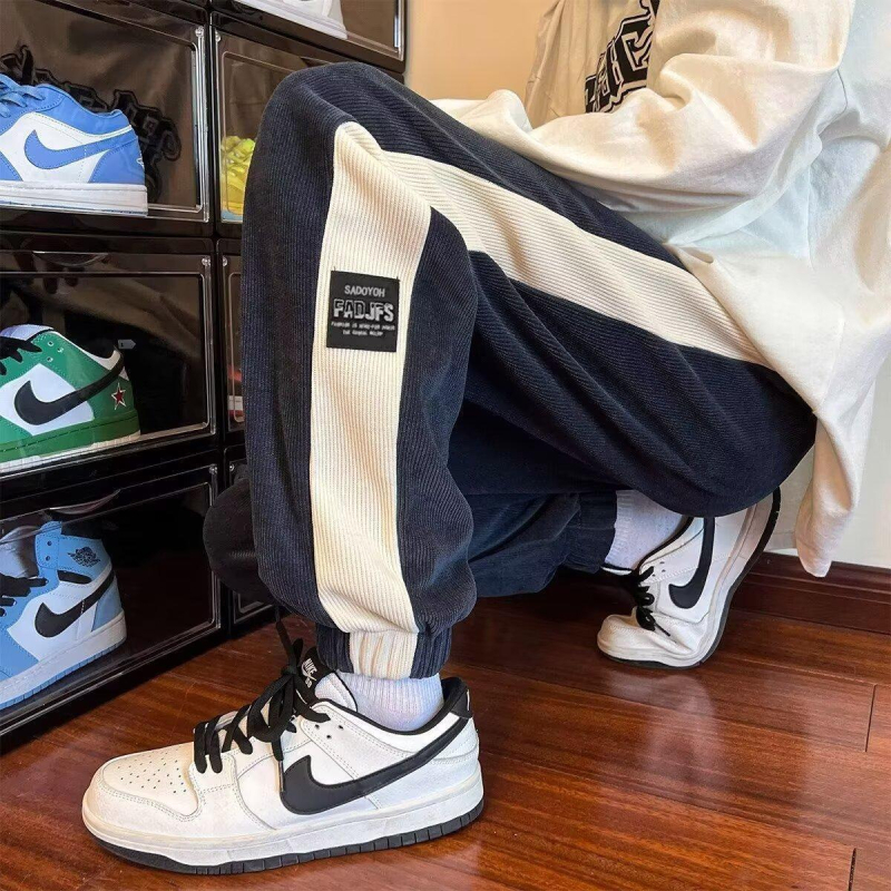 Pantaloni jogger casual pentru bărbați, croială lejeră, fleece, talie medie, închidere cu șiret, pentru relaxare