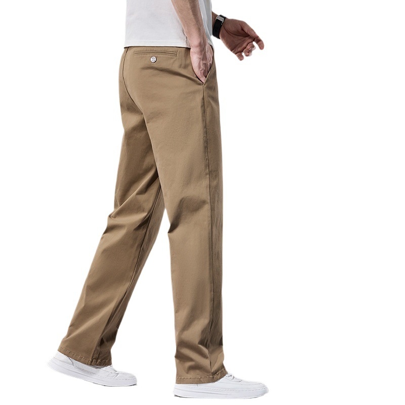 Pantaloni casual pentru bărbați din bumbac, croială dreaptă, talie medie, fermoar, microelastic