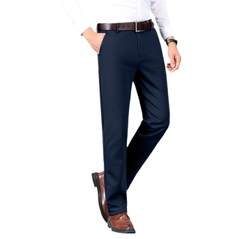 Pantaloni bărbătești business casual, croială dreaptă, talie medie, fermoar, elasticitate înaltă, fără călcare