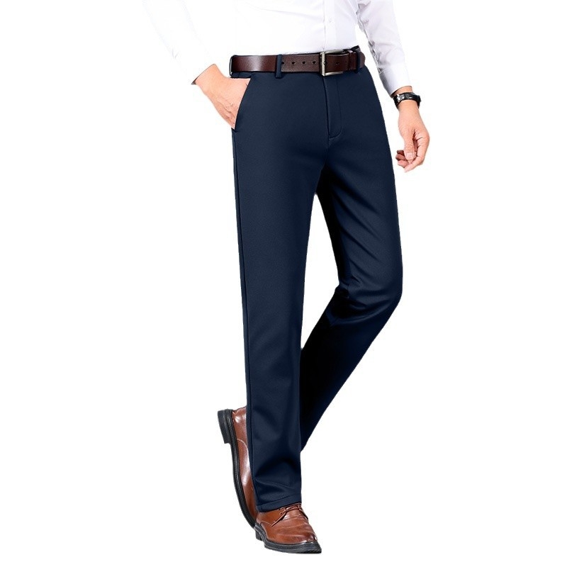 Pantaloni bărbătești business casual, croială dreaptă, talie medie, fermoar, elasticitate înaltă, fără călcare