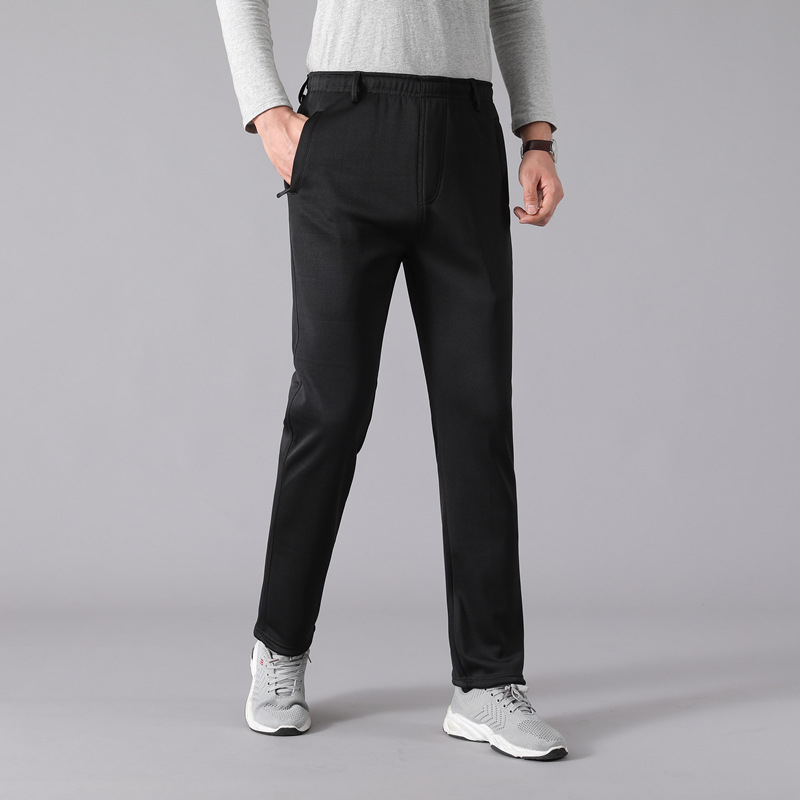 Pantaloni casual de iarnă cu căptușeală fleece, croială dreaptă, talie înaltă, șnur pentru strângere, pentru bărbați, toate anotimpurile