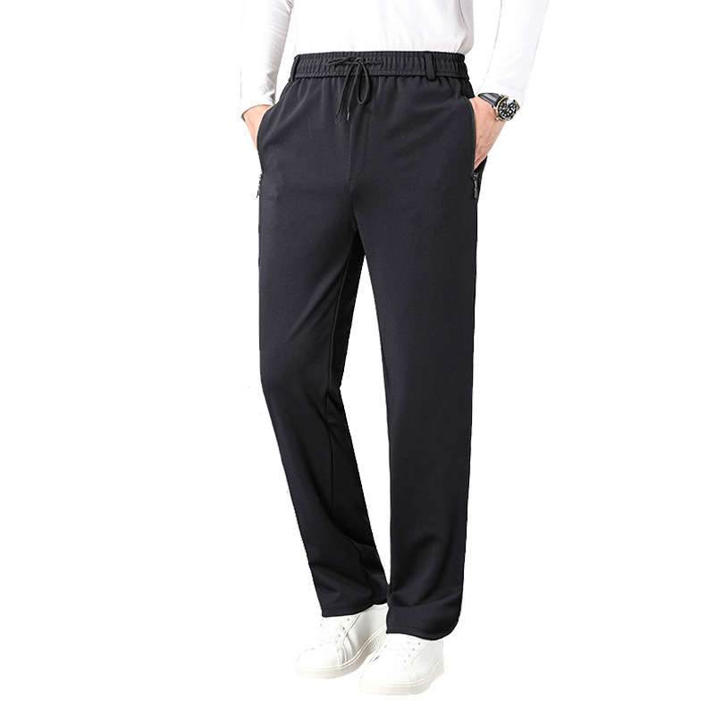 Pantaloni casual de iarnă cu căptușeală fleece, croială dreaptă, talie înaltă, șnur pentru strângere, pentru bărbați, toate anotimpurile
